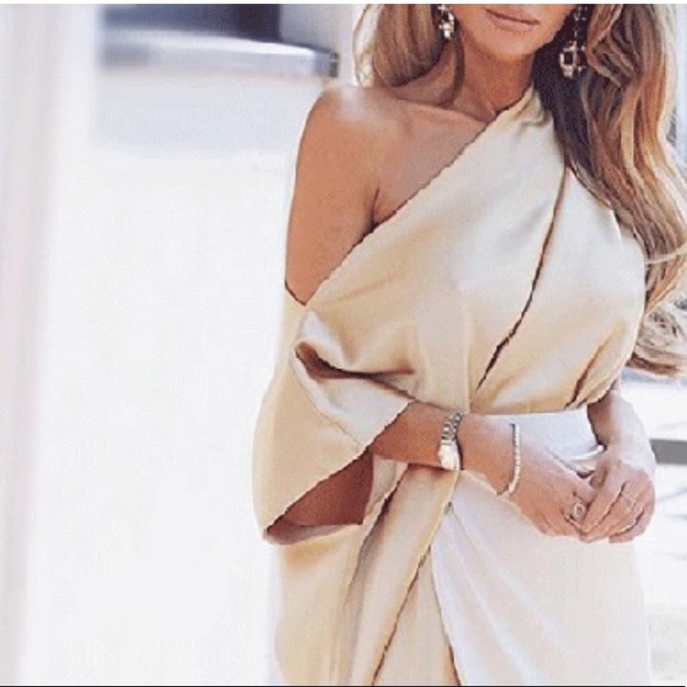 Gold Off-the-shoulder Satin/Silk Dress